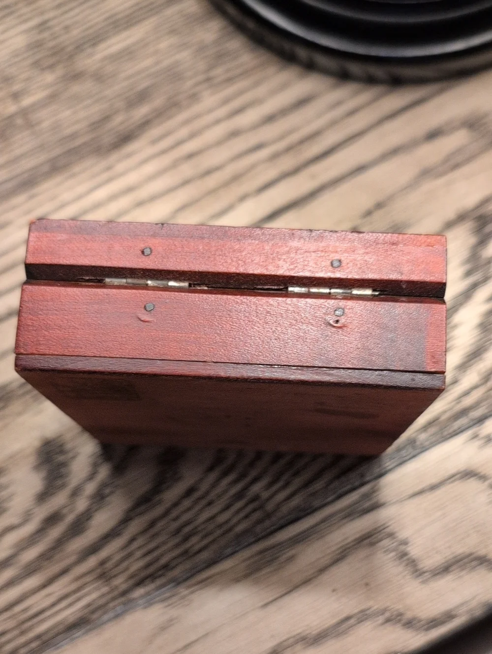 Vintage Square Hand Carved Wooden Accent Box Hinged Lid Trinket Box Brass Inlay